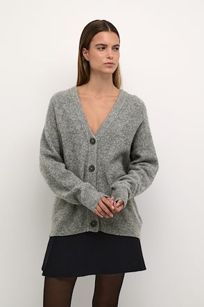 Fine-knit Cardigan - Gray melange - Ladies